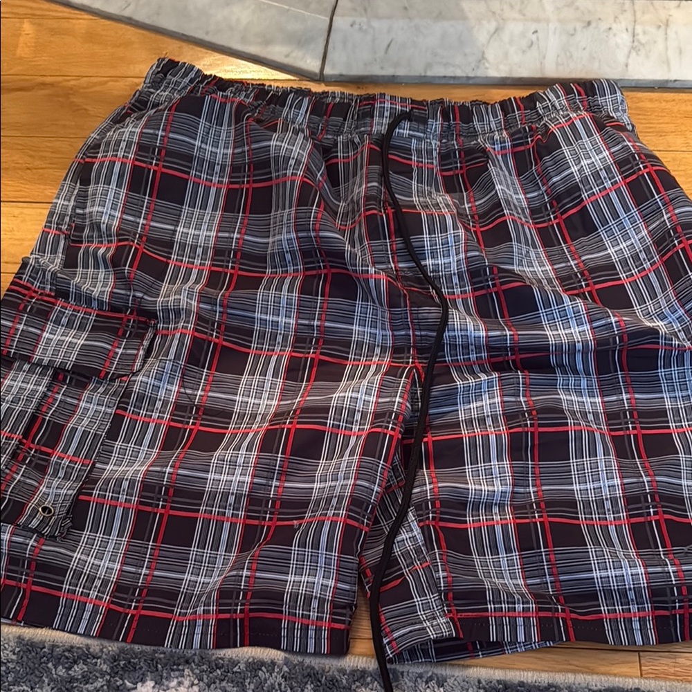 Beverly Hills Polo Club Red and Black Plaid Bathing Suit